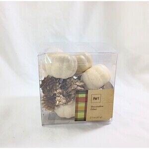 Pier One Miniature White Pumpkins and Gold Pinecones